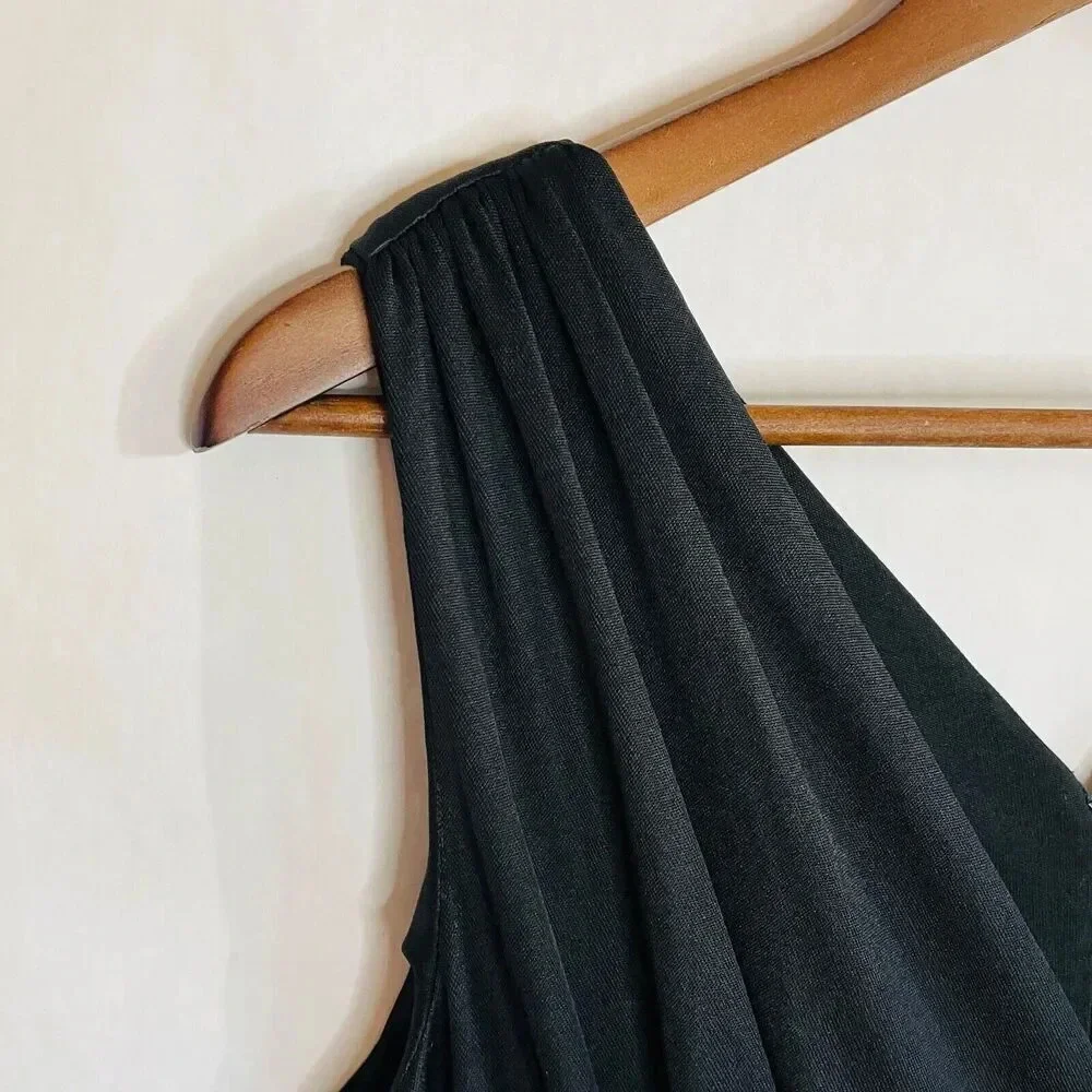 Vintage 70s R&K Knits Women's Gown - Maxi Black Pleated Formal Party Dress